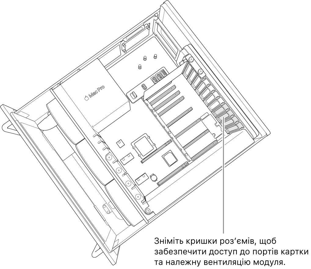 Зняття кришок роз’ємів, щоб забезпечити доступ до портів карти й належне вентилювання модуля.