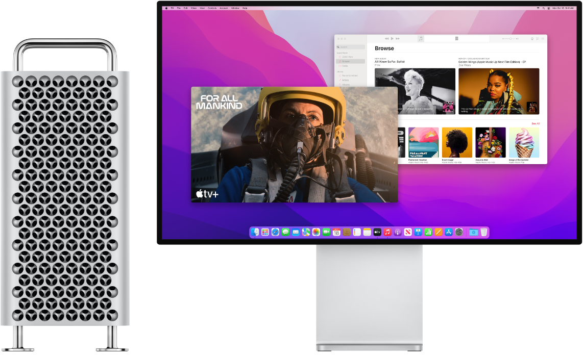 Mac Pro dan Pro Display XDR berdampingan.