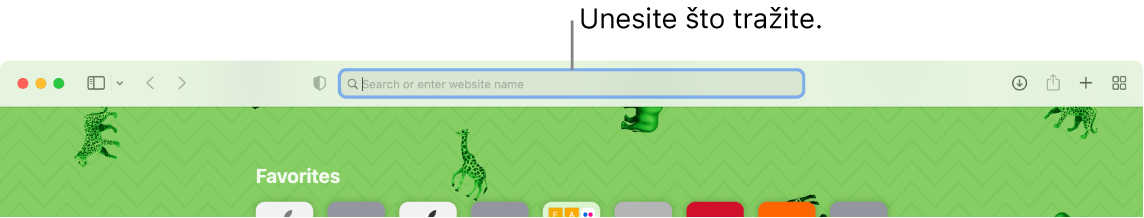 Odrezani prozor aplikacije Safari s oblačićem do polja pretraživanja na vrhu prozora.