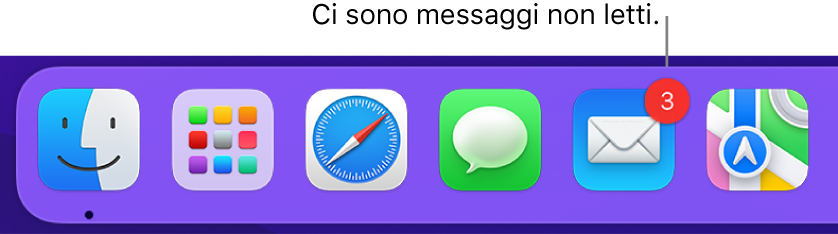 Sezione del Dock in cui è visualizzata l’icona dell'app Mail con un badge che indica i messaggi non letti.