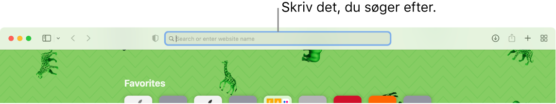Et beskåret Safari-vindue med en billedforklaring til søgefeltet øverst i vinduet.