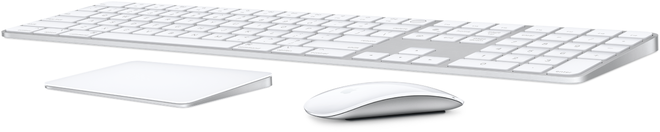 Ein Bild einer drahtlosen Tastatur, eines Trackpad und einer Maus