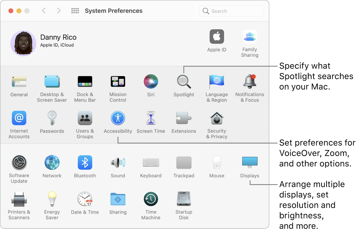 The System Preferences window.