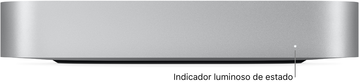 La parte frontal de la Mac mini mostrando el indicador luminoso de estado.