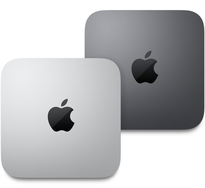 Mac mini компьютерінің жоғарғы көрінісі.