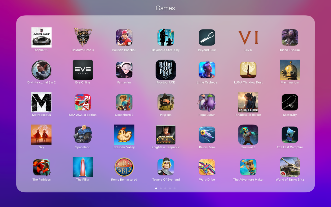 แอปเกมต่างๆ ในโฟลเดอร์เกมใน Launchpad