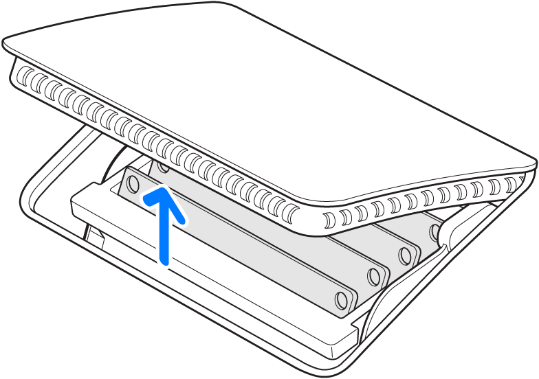 Memory compartment door shown opening after the door’s button is pushed in.