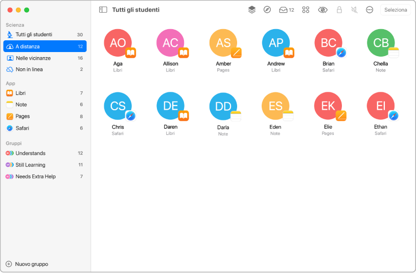 La finestra di Classroom mostra gli studenti selezionati che sono in remoto.