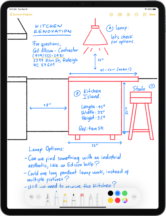 A note showing drawings with handwritten text.