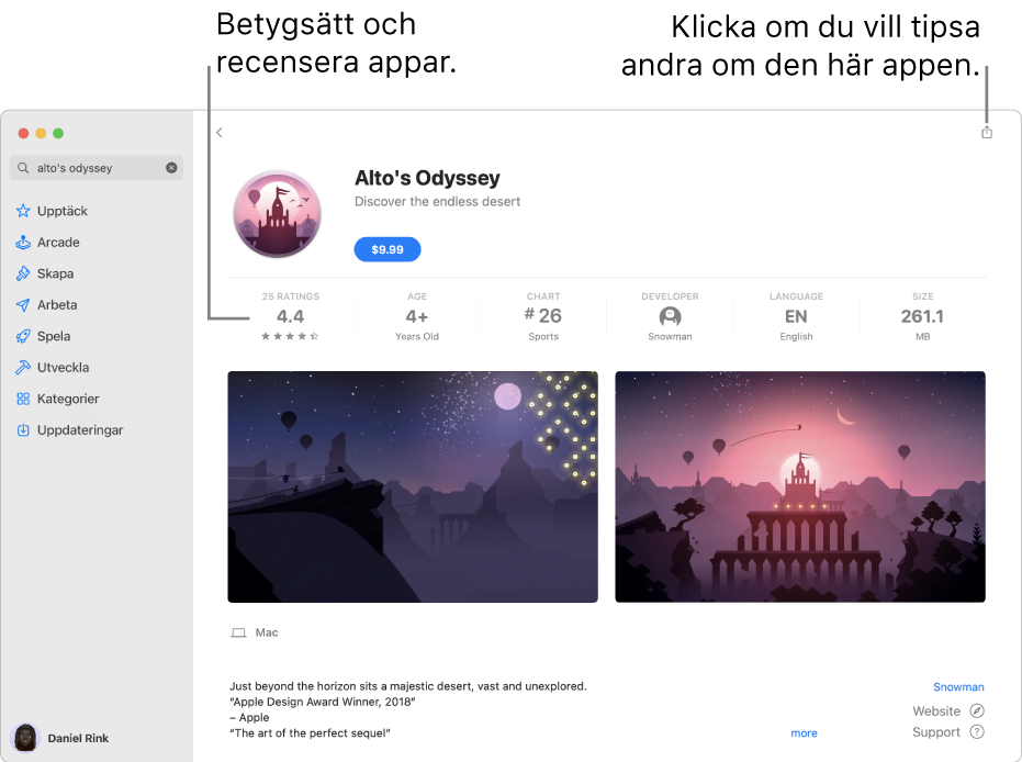 Kundbetyg för en app i App Store.