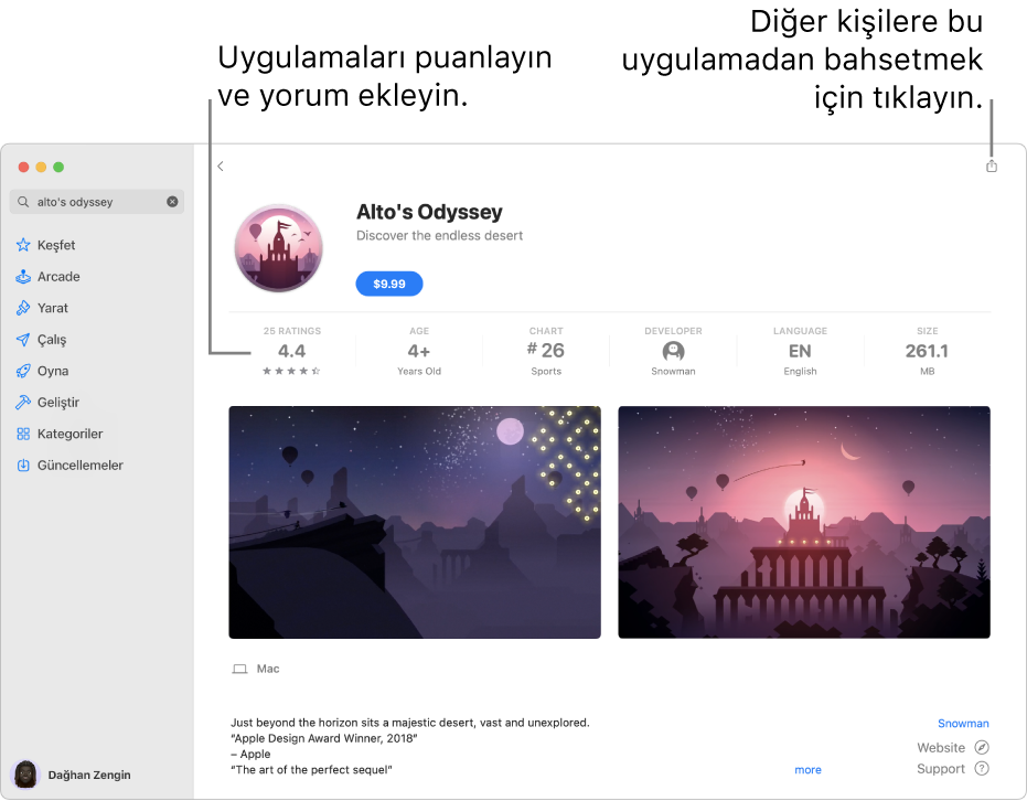 App Store’da bir uygulamanın müşteri değerlendirmeleri.