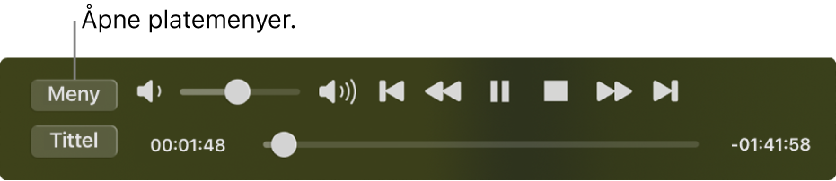 Menu-knappen er øverst til venstre i avspillingskontrollene i DVD-spiller. Klikk på Menu-knappen for å få tilgang til platemenyer.