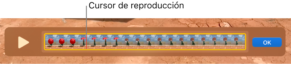 Un clip en la ventana de QuickTime Player con el cursor de reproducción cerca del centro del clip.