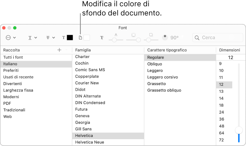 Modifica il colore dello sfondo del documento.