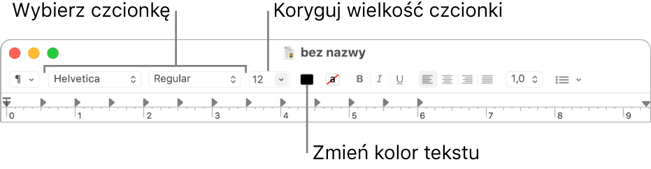 Dostosowywanie rozmiaru, koloru i czcionki w tekście.