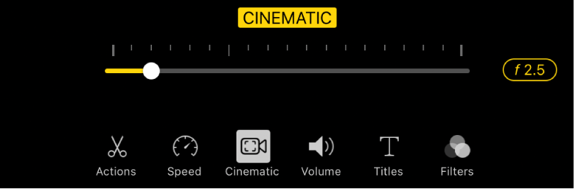 The Depth of Field slider, available when you tap the Cinematic button.