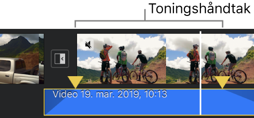 Toningshåndtak i et lydklipp i tidslinjen.