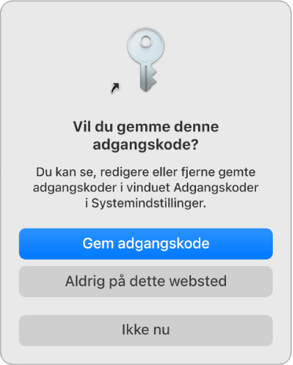 Dialog, hvor du bliver spurgt, om du vil gemme adgangskoden.