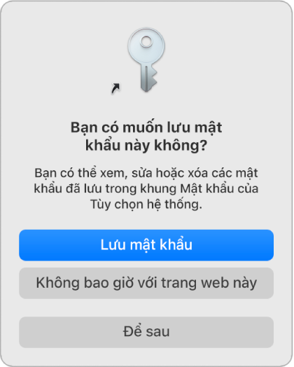 Hộp thoại hỏi bạn liệu bạn có muốn lưu mật khẩu của mình hay không.