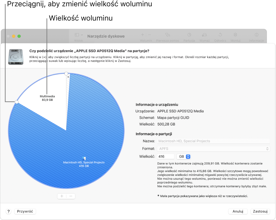 Dysk fizyczny z dwoma partycjami.