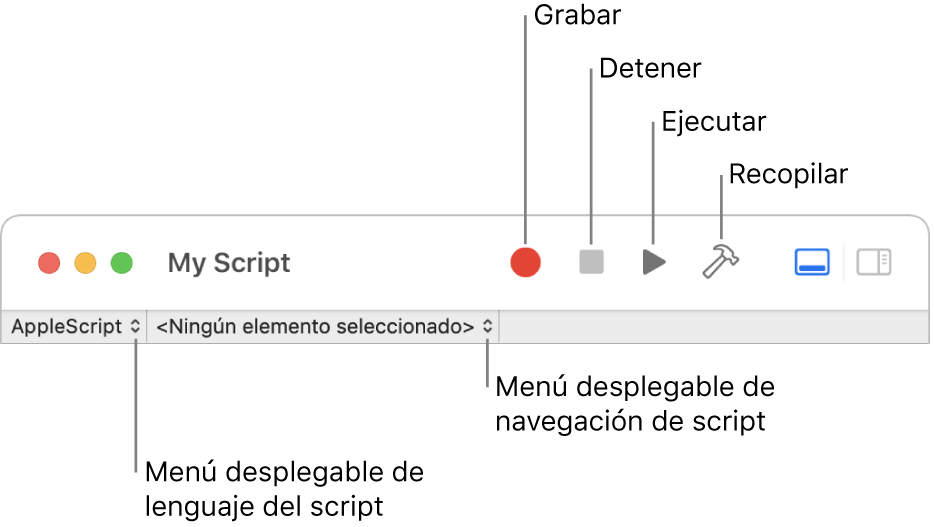 La barra de herramientas de Editor de Scripts.