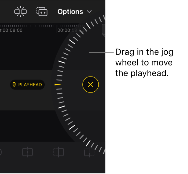 Mit dem Jogwheel wid die Abspielposition in der Timeline bewegt.