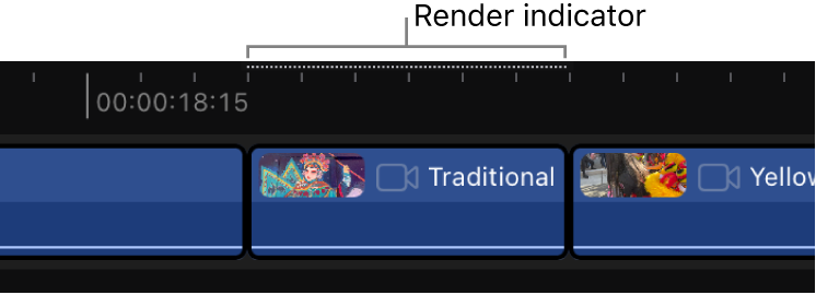 El indicador de renderizado sobre un clip de la línea de tiempo.