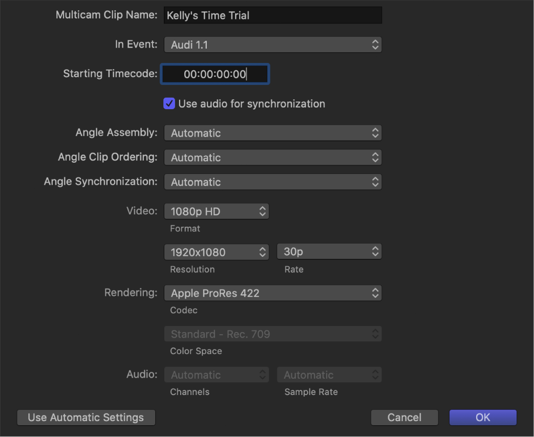 Die anpassbaren Einstellungen für Multicam