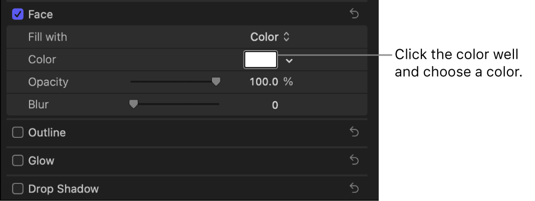 The color well in the Face section of the inspector