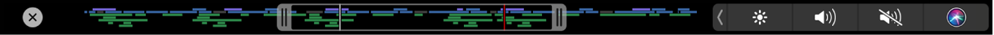 타임라인 탐색 슬라이더를 보여주는 Touch Bar(타임라인에 표시되는 프로젝트 부분 설정 핸들 포함)