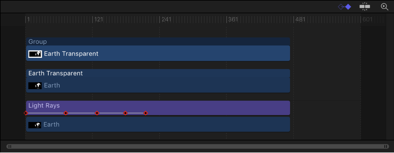 Timeline mit Keyframes auf einer Ebene