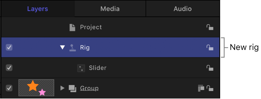 Rig in der Liste „Ebenen“