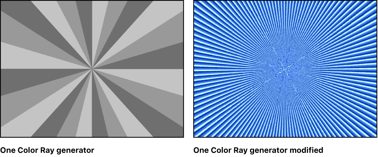 Canvas mit dem Generator „Einfarbiger Strahl“ und verschiedenen Einstellungen