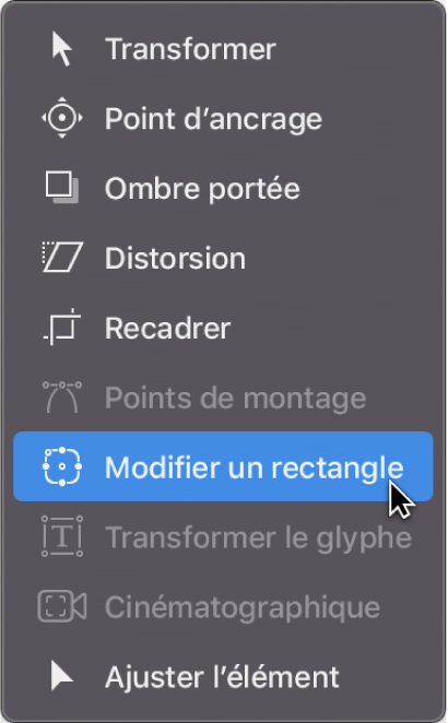 Sélection de l’outil Modifier le rectangle dans les outils de transformation de la barre d’outils du canevas