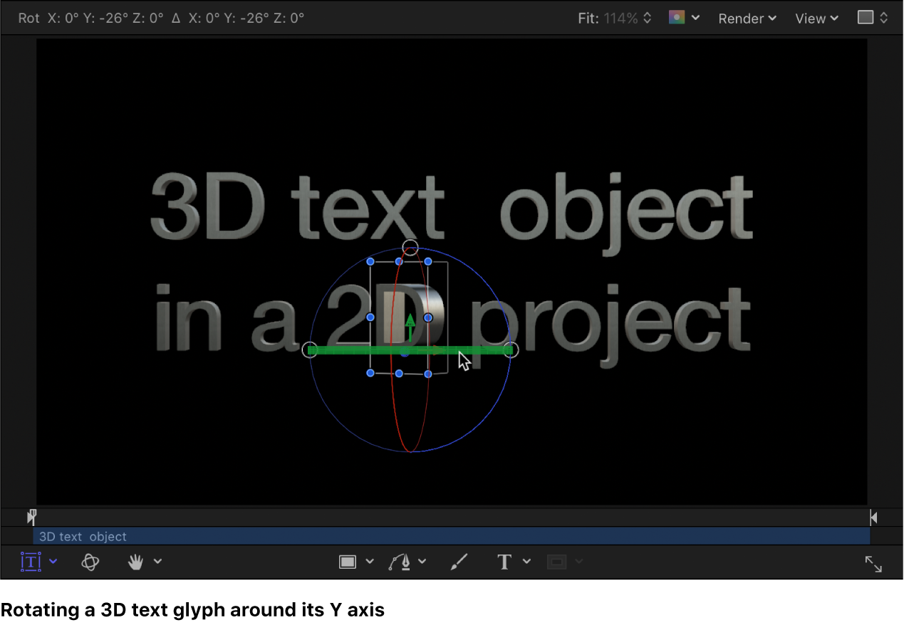 在画布中沿 X 轴旋转 3D 文本字形