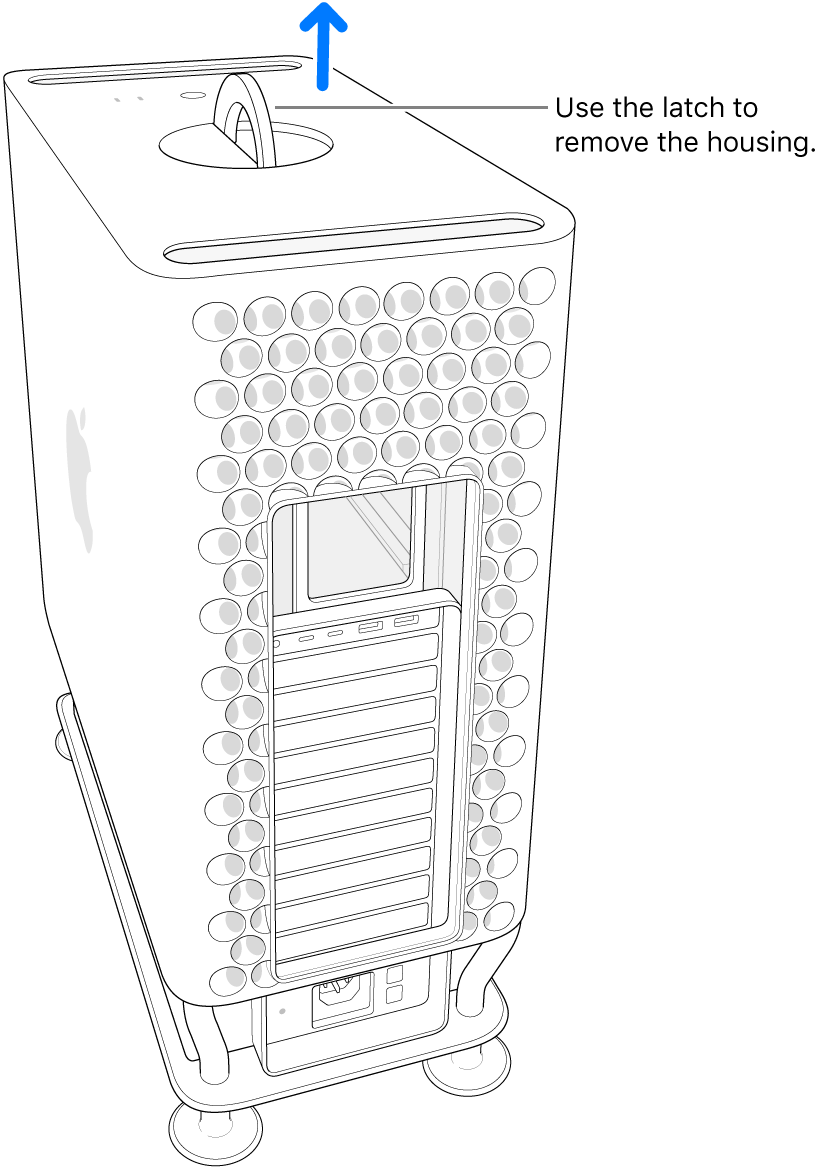 The latch is rotated and standing up; the housing is lifting off the computer.