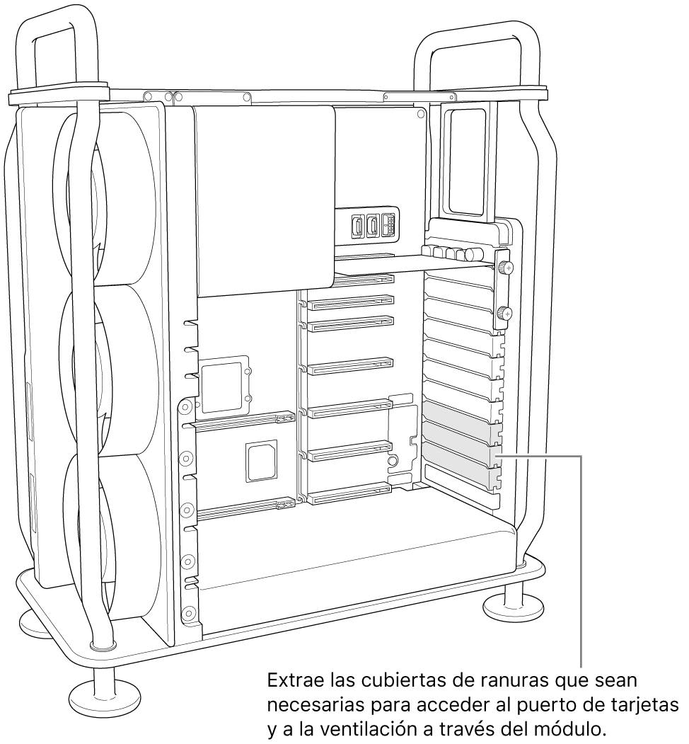 Extrae las cubiertas de ranuras necesarias para acceder a los puertos de las tarjetas y a la ventilación a través del módulo.