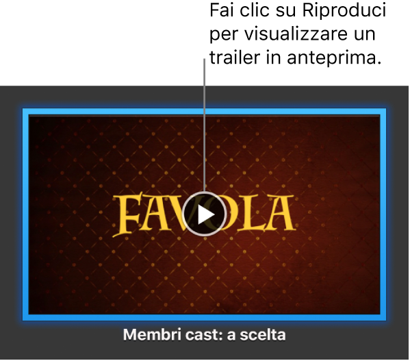 La schermata di un trailer di iMovie che mostra il pulsante Riproduci.