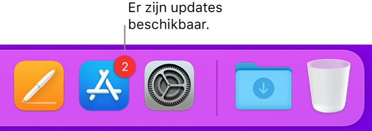 Een gedeelte van het Dock met daarin het App Store-symbool met een badge die aangeeft dat er updates beschikbaar zijn.