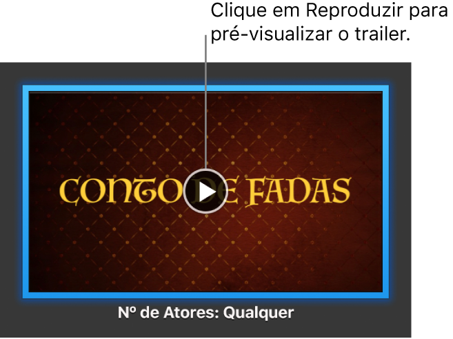 A tela de trailer do iMovie mostrando o botão Reproduzir.