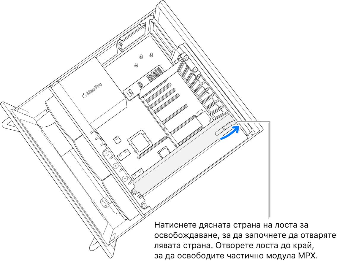 Издърпване на лоста, за да се освободи настоящия модул.