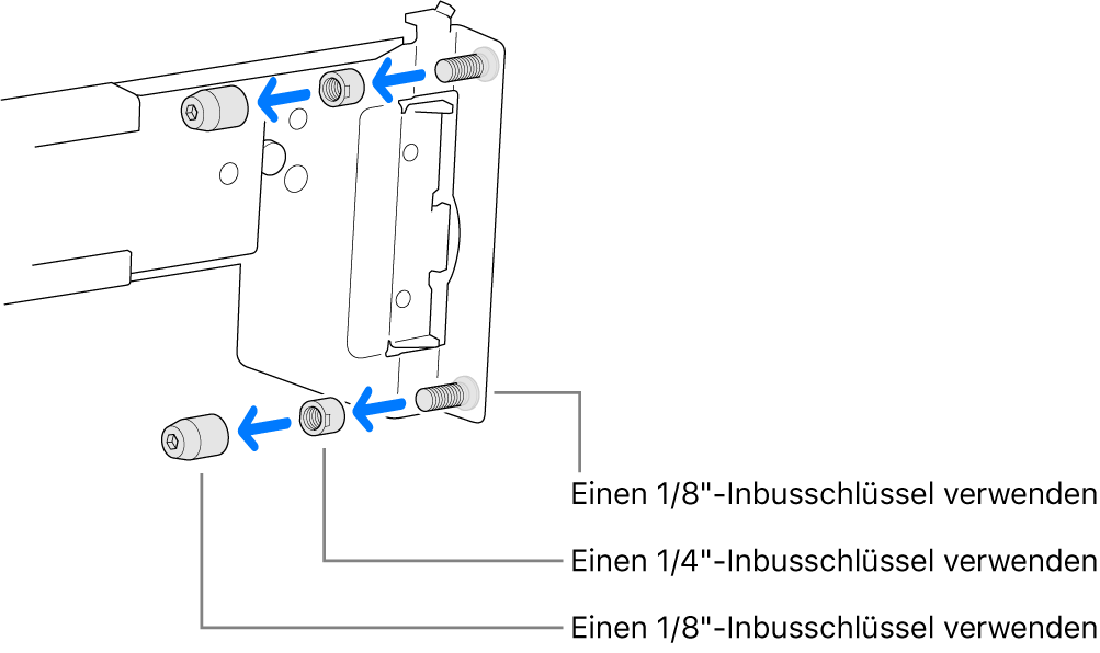 Eine Montageschiene, die in ein Rack mit Gewindelöchern passt.