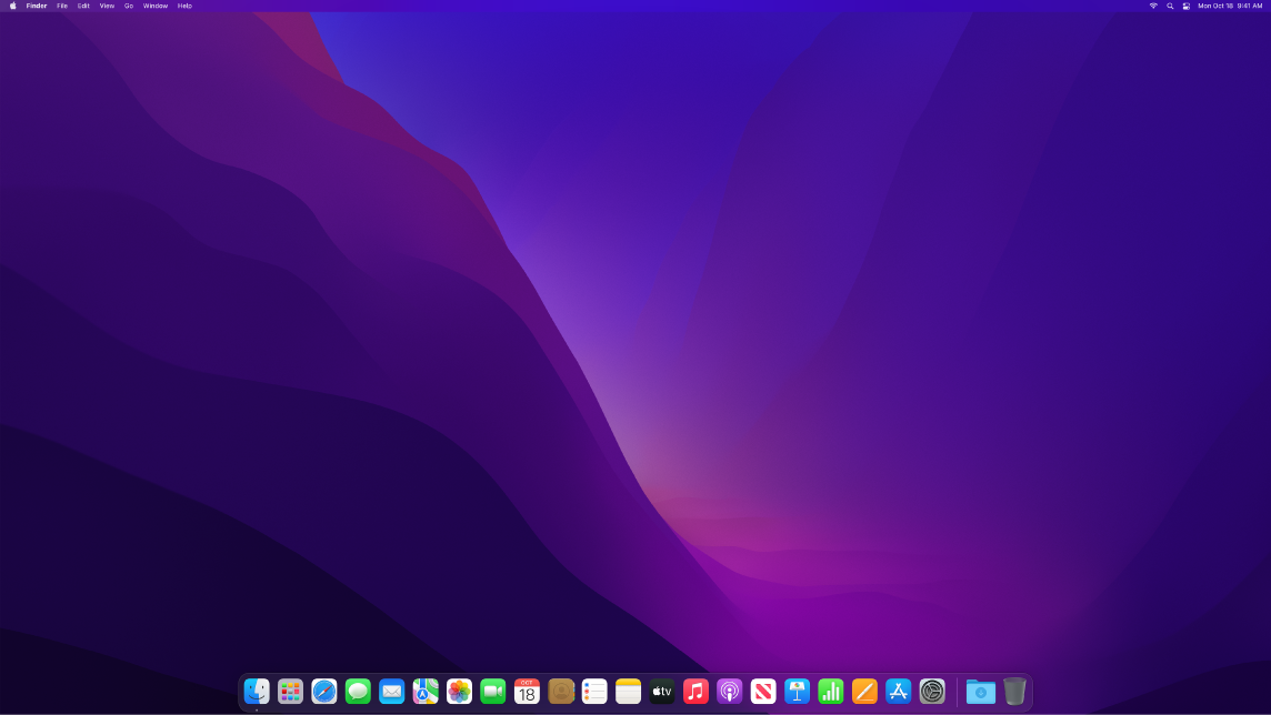 The desktop in Dark Mode.