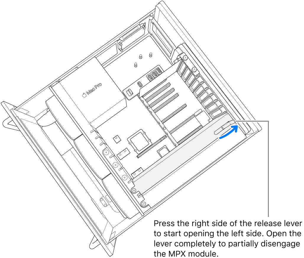 Opening the lever to disengage the existing module.