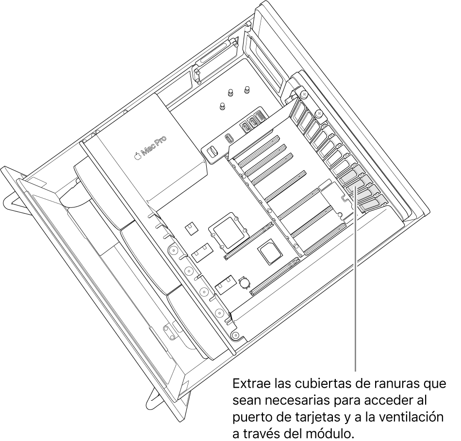 Extrae las cubiertas de ranuras necesarias para acceder a los puertos de las tarjetas y a la ventilación a través del módulo.