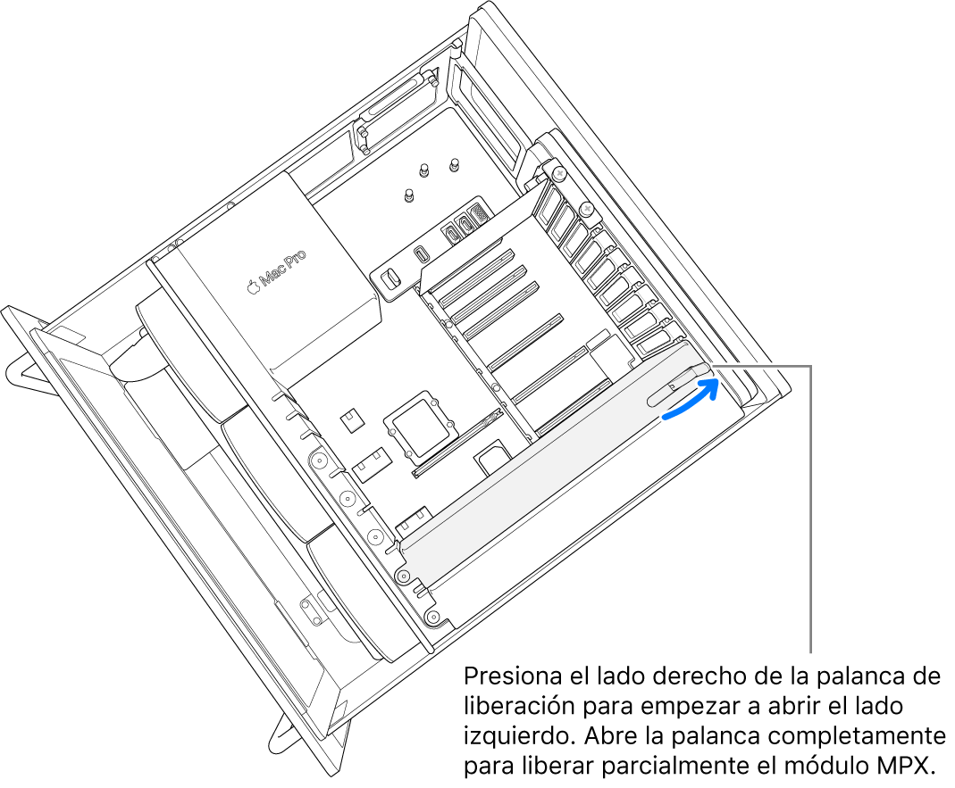 Abriendo la palanca para liberar el módulo existente.