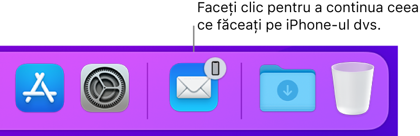 Pictograma Handoff vizibilă în Dock.