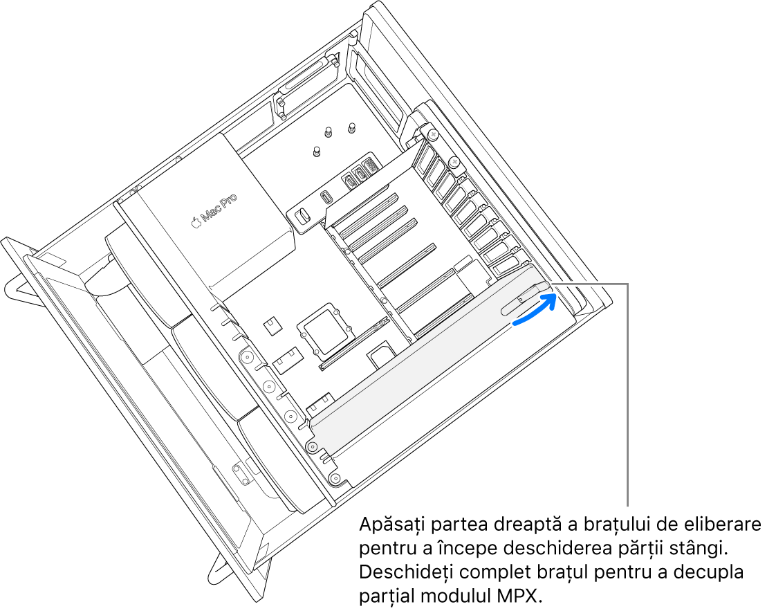 Deschiderea levierului pentru decuplarea modulului existent.