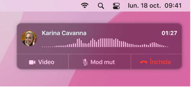 O parte a unui ecran de Mac afișând fereastra de notificare a apelului.