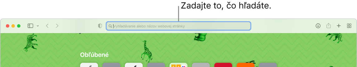 Orezané okno Safari s vyhľadávacím poľom v hornej časti okna.